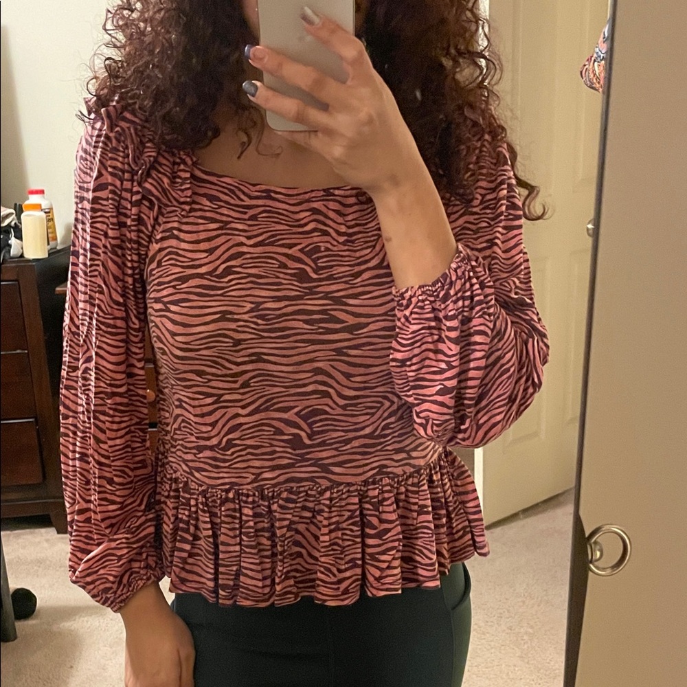 LOFT Pink and Black Zebra Print Blouse